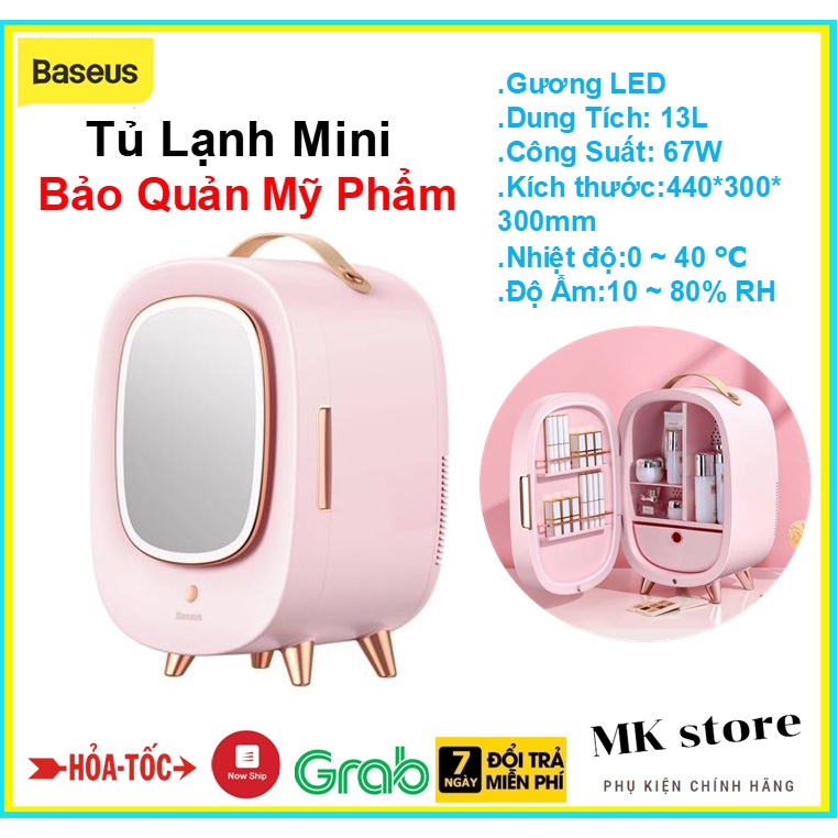 Tủ Lạnh Mini Bảo Quản Mỹ Phẩm Cao Cấp Dung tich 13L Baseus , Tích Hợp Gương Đèn LED tiện dụng , dễ dàng mang đi du lịch