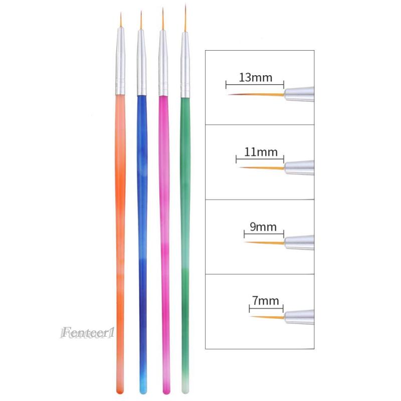 [Fenteer1] 4 Cọ Vẽ Móng Tay Nghệ Thuật Bằng Lông Nylon Pha Trộn Chi Tiết Ngắn