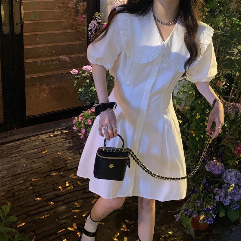 Đầm Sơ Mi Trắng Cổ Búp Bê Dáng Rộng Thời Trang Mùa Hè 2022 Phong Cách Pháp Mới