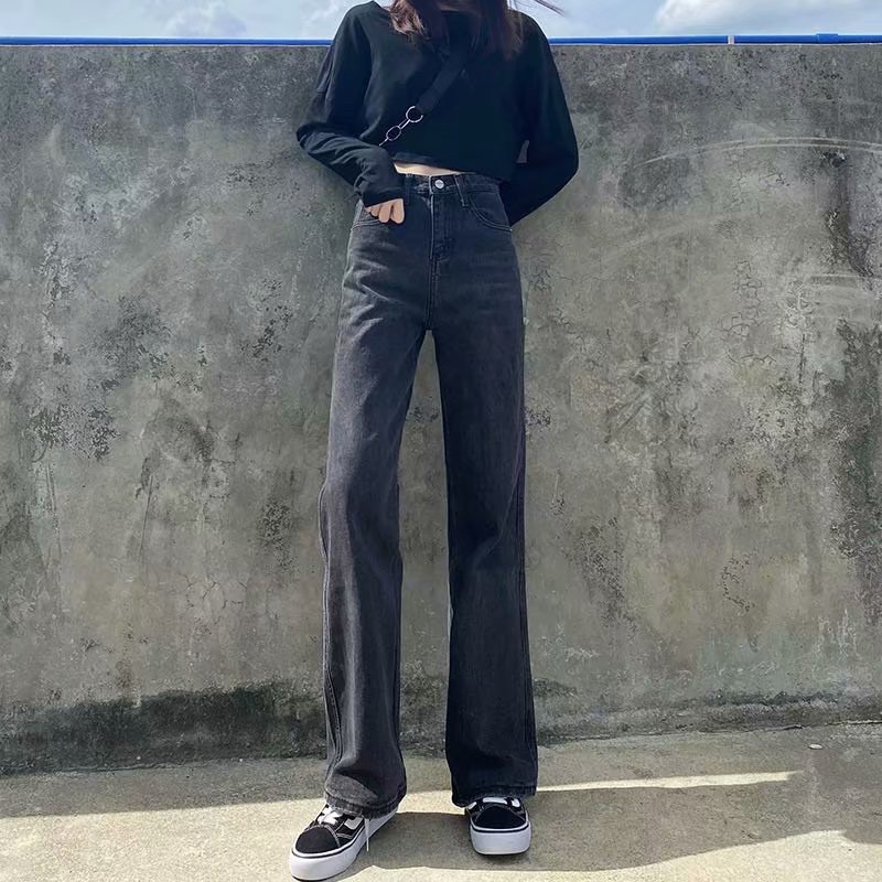 Quần jeans lưng cao ống rộng thời trang xinh xắn cho nữ 2020