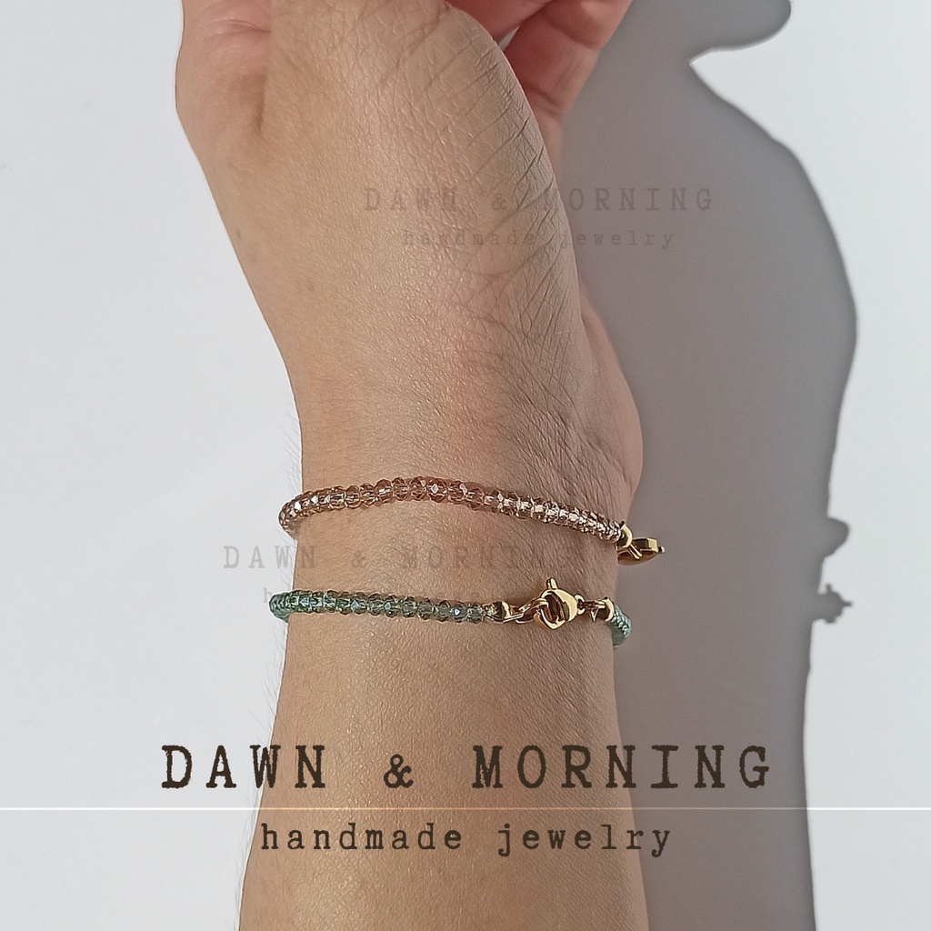 Be nude ~2-2.5mm - Vòng tay nữ hạt pha lê thủy tinh trong suốt phong cách thời trang trung tính, dễ phối trang phục