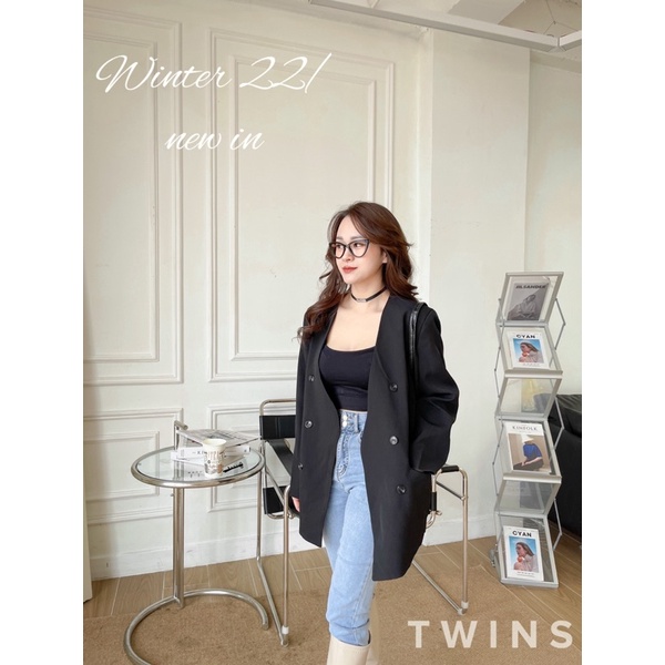 Áo khoác Blazer dáng dài cổ V phong cách Hàn Quốc