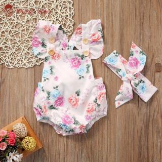 Bộ bodysuit 1 mảnh+quần dài+băng đô hoa dễ thương cho bé sơ sinh