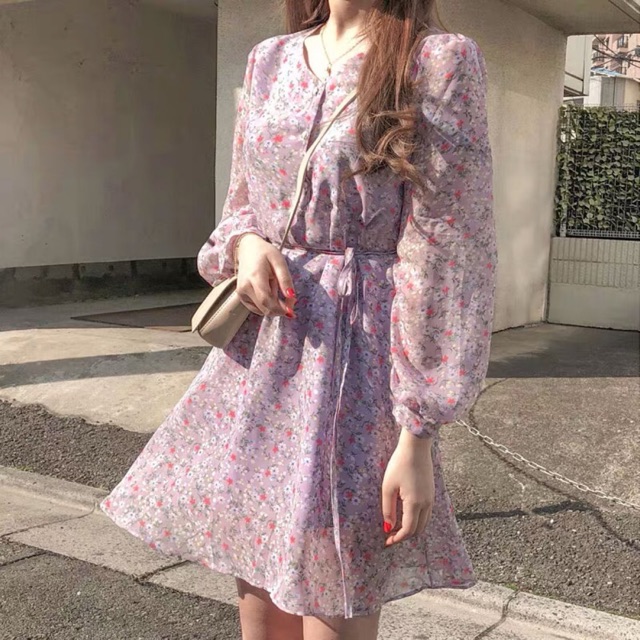 [SẴN] Váy voan hoa TÍM LILAC