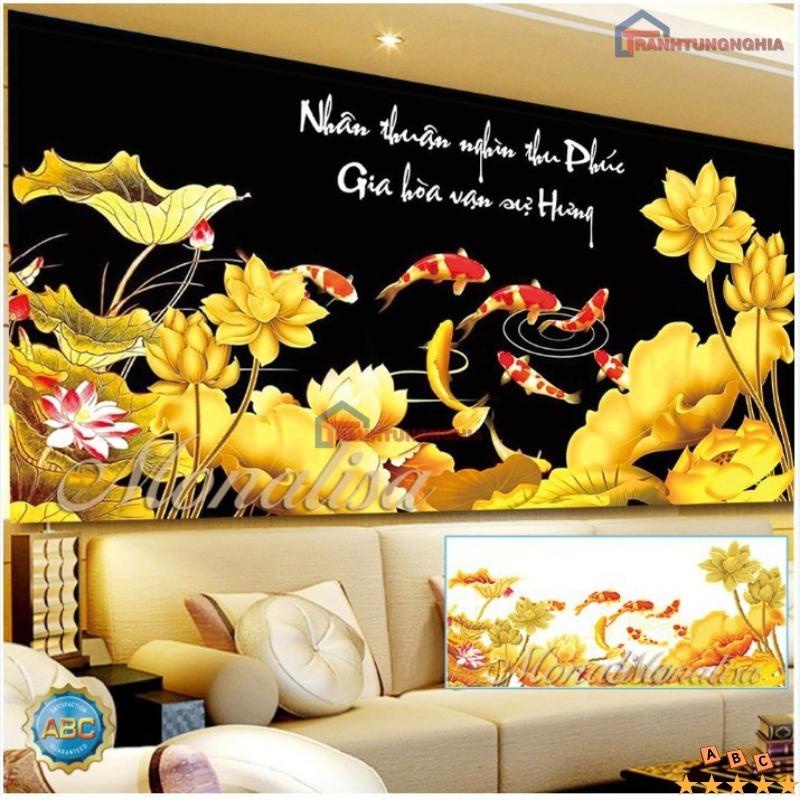 Tranh đính đá, tranh thêu chữ thập cá cửu ngư quần hội
