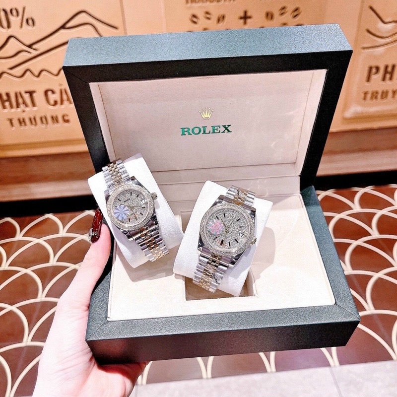 Siêu phẩm đồng hồ thời trang cặp nam nữ rolex full đá cực đẹp LUTOS WATCH