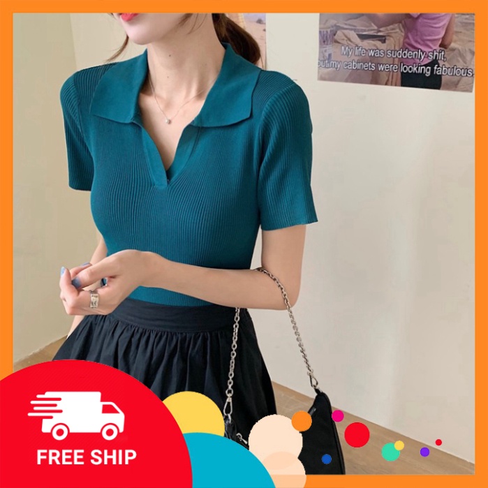 Áo Croptop Polo  💥 TREND 2021  💥 Áo Croptop Nữ Tay Ngắn Chất Vải  Len Tăm Dệt Kim Thời Trang Quảng Châu