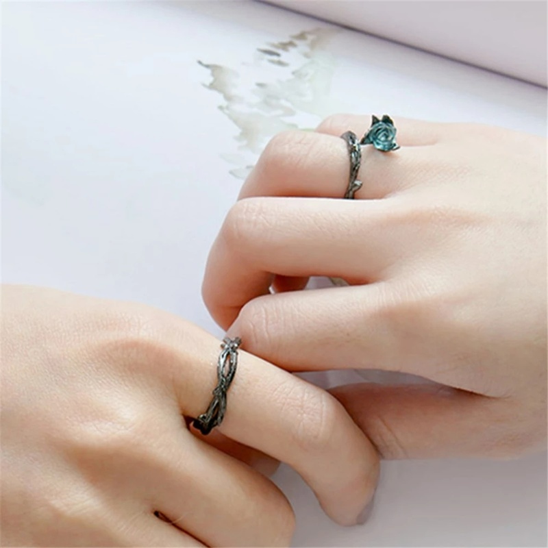 Nhẫn Hình Hoa Hồng Đính Pha Lê Màu Xanh Dương Phong Cách Vintage Thời Trang Cho Nam Nữ