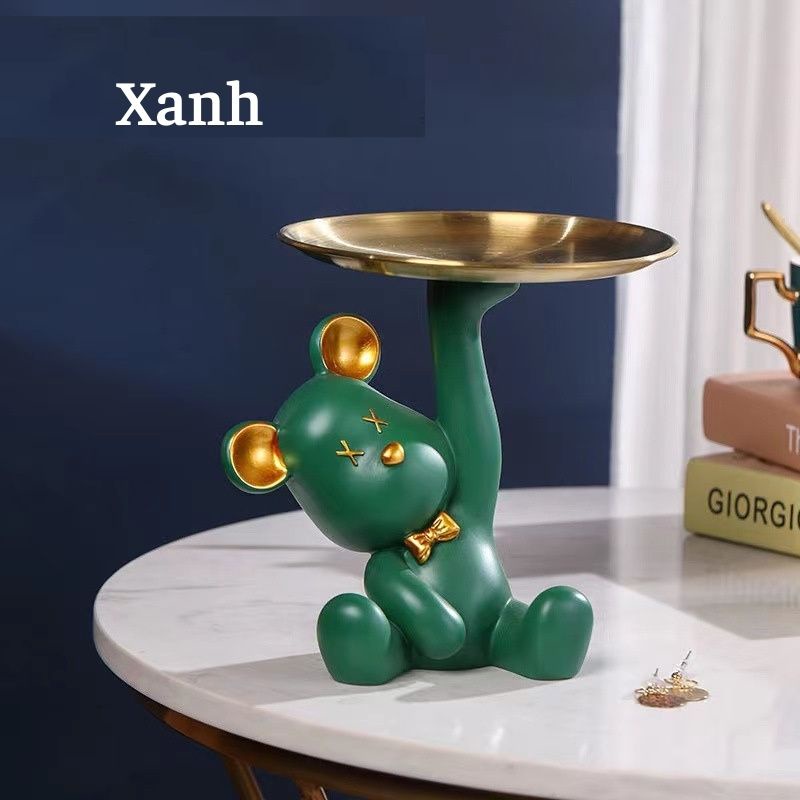 Tượng gấu ngồi decor nhà cửa bear bê khay đựng mỹ phẩm trái cây quà tặng sinh nhật siêu xinh MIIBOOSHI D1.111.TR