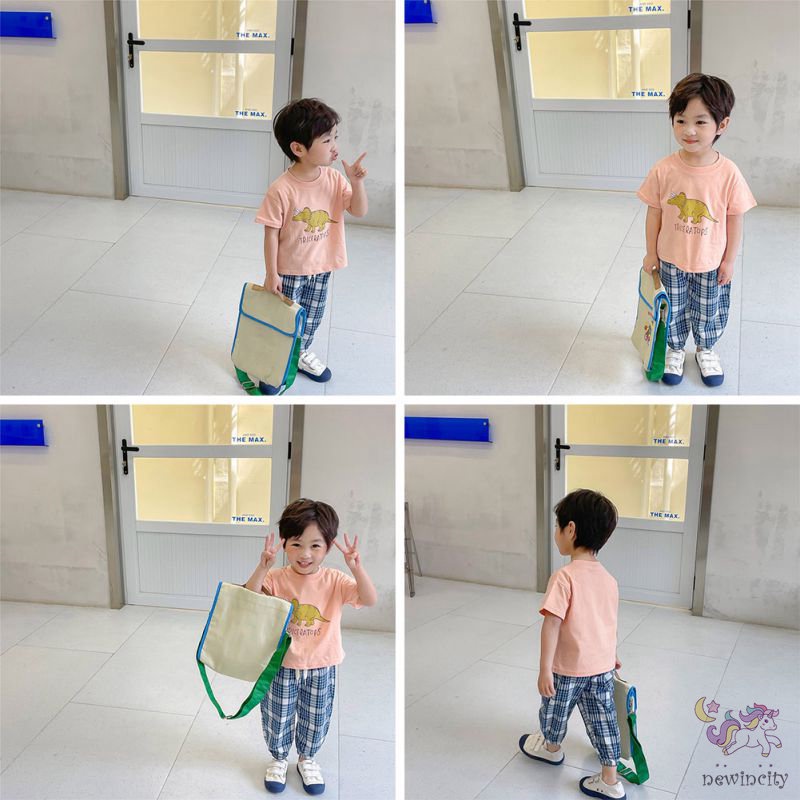Áo Thun Tay Ngắn In Hoạt Hình Khủng Long Kiểu Hàn Quốc Thời Trang Mùa Hè Cho Bé Trai