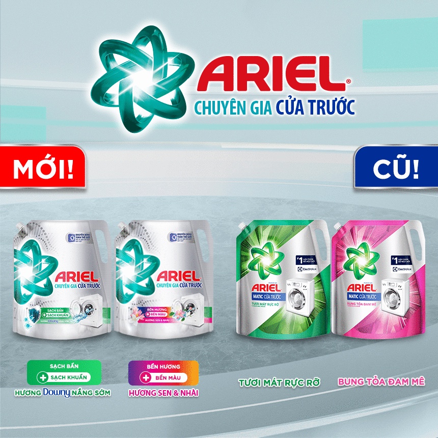 Nước Giặt Ariel Cửa Trước Nhiều Mùi Hương Túi 1.85 Kg/1.7 Kg