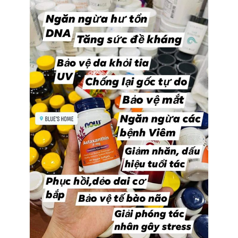 ASTAXANXIN viên chống oxy hoá Trẻ hoá cơ thể chống lão hoá NOW Astaxanthin 4mg