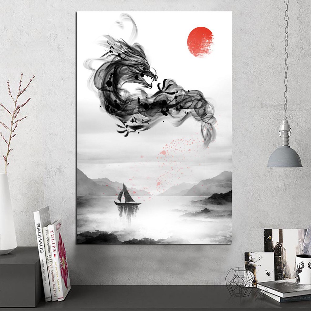 Tranh Canvas Treo Tường Trang Trí Hình Rồng Phong Cách Trung Hoa Độc Đáo