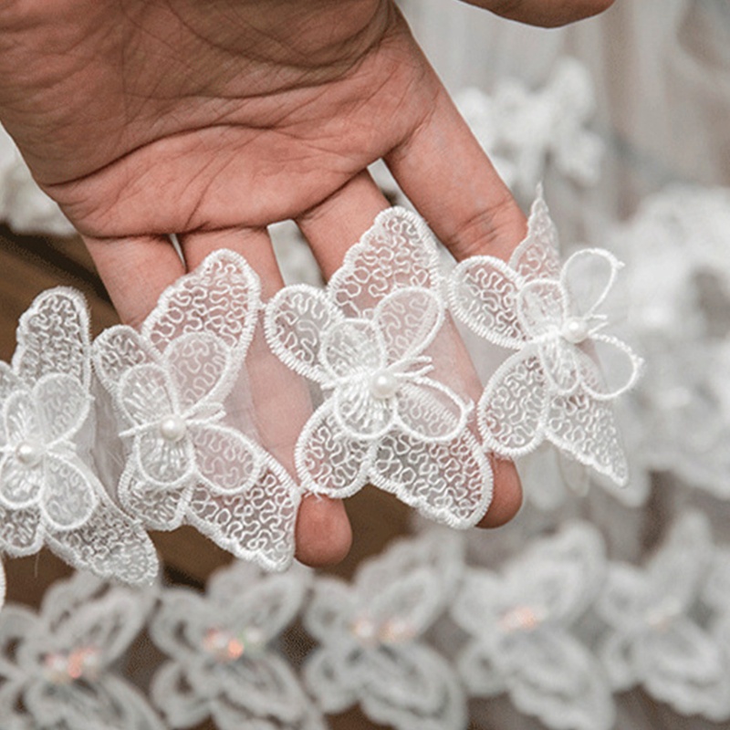 Cuộn Dây Ruy Băng Ren Thêu Hình Bướm Đính Ngọc Trai Giả 1 Yard Làm Đồ Thủ Công / Trang Trí Đám Cưới