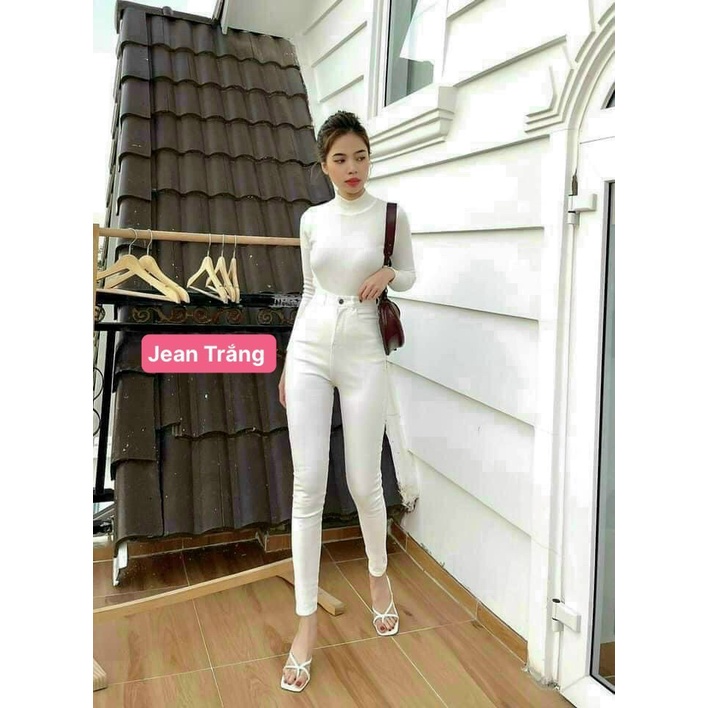 quần jean trắng lưng cao 1 nút tôn dáng