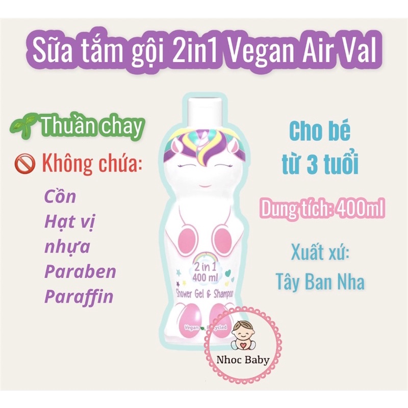 Sữa tắm gội 2in1 hoạt hình Vegan Air Val cho bé 3 tuổi trở lên 400ml