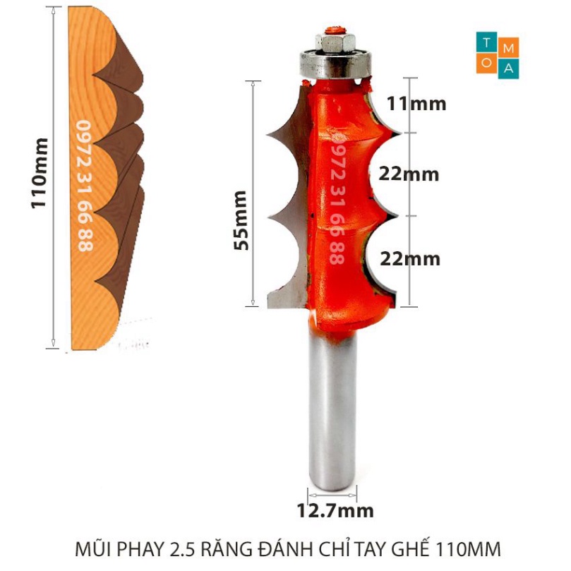 MŨI SOI GỖ - MŨI PHAY GỖ 2.5 RĂNG ĐÁNH CHỈ TAY GHẾ 110MM HÀNG VIỆT NAM CHẤT LƯỢNG CAO