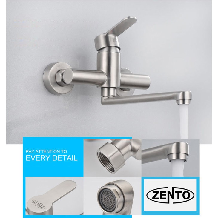 Vòi rửa bát gắn tường nóng lạnh inox Zento SUS4650