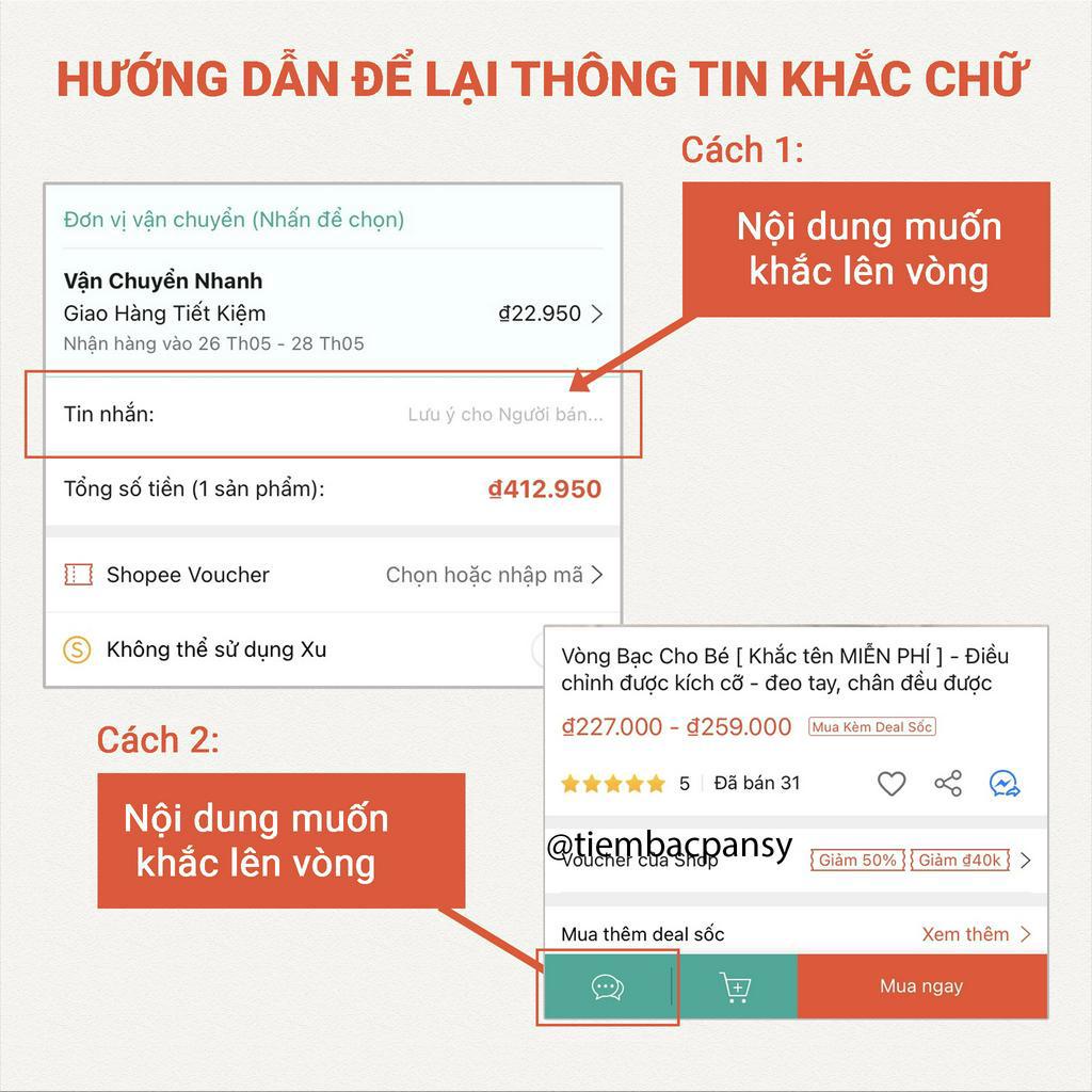 Lắc bạc hình đám mây dễ thương khắc tên cho bé PANSY - Vòng bạc ta đeo tay, chân trẻ em