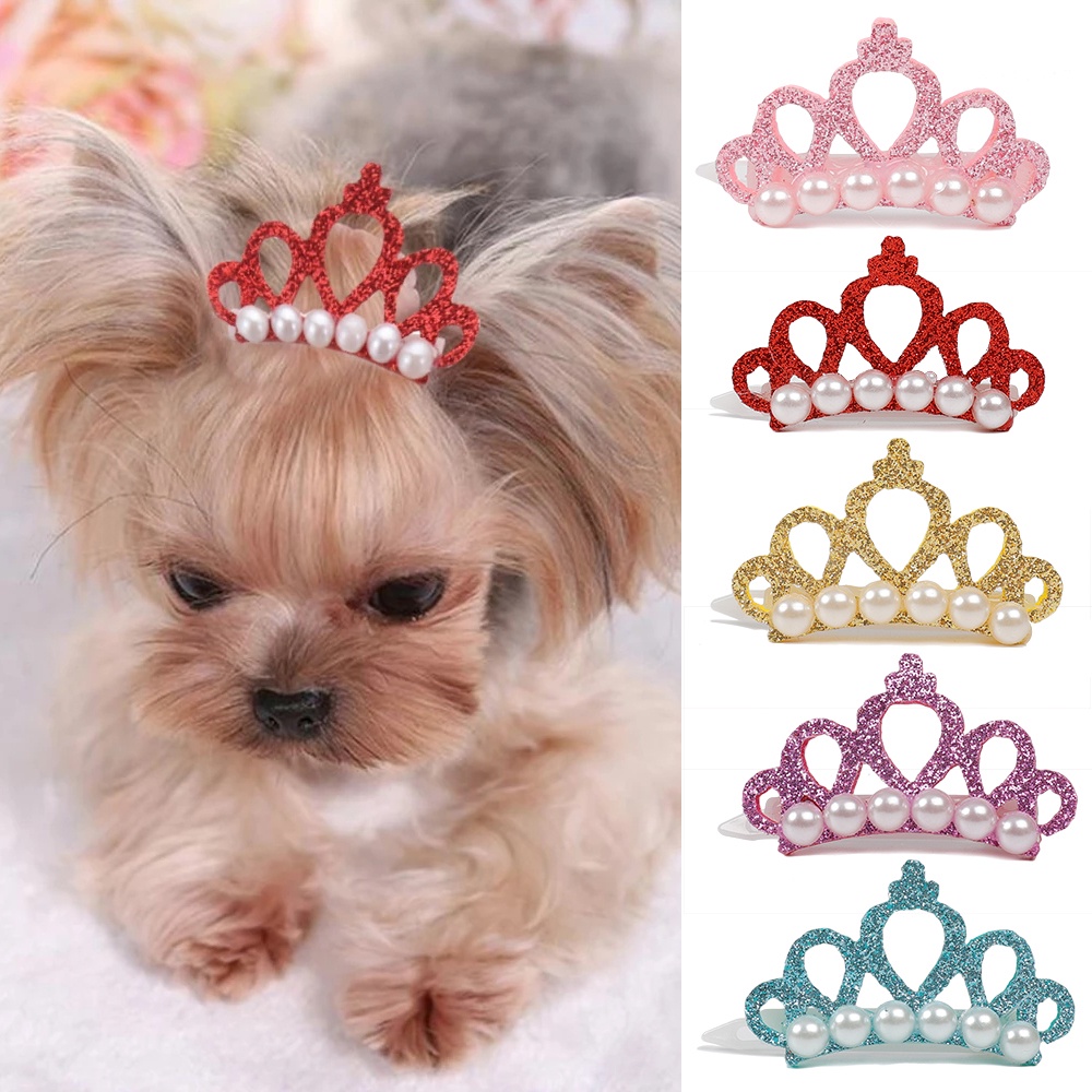 1 Kẹp Tóc Hình Vương Miện Đính Đá Ngọc Trai Giả Dễ Thương Cho Thú Cưng