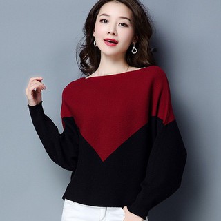 Áo len cánh dơi phối màu phong cách Hàn Quốc -kèm ảnh thật