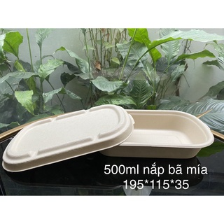 50 hộp oval bã mía 500ml nắp bã mía 19535