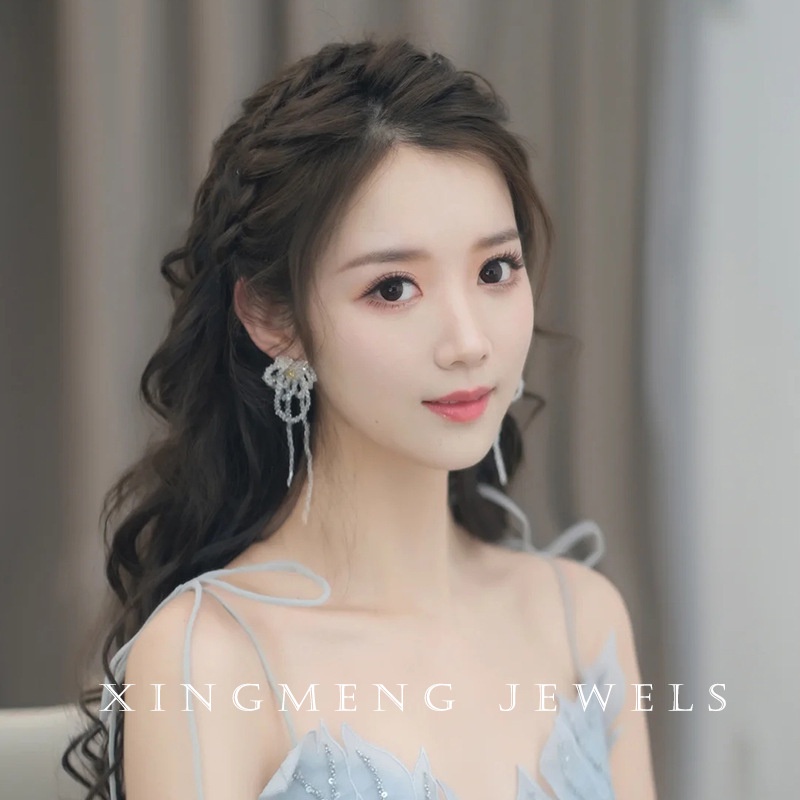 Khuyên Tai Nữ Dài Đính Hoa Thời Trang Hàn Quốc Xinh Xắn