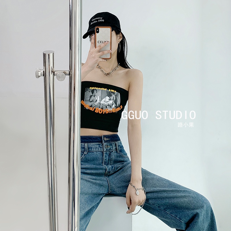 Cocory vn Áo Quây Ngực Không Dây In Họa Tiết Phong Cách Vintage Thời Trang Quyến Rũ