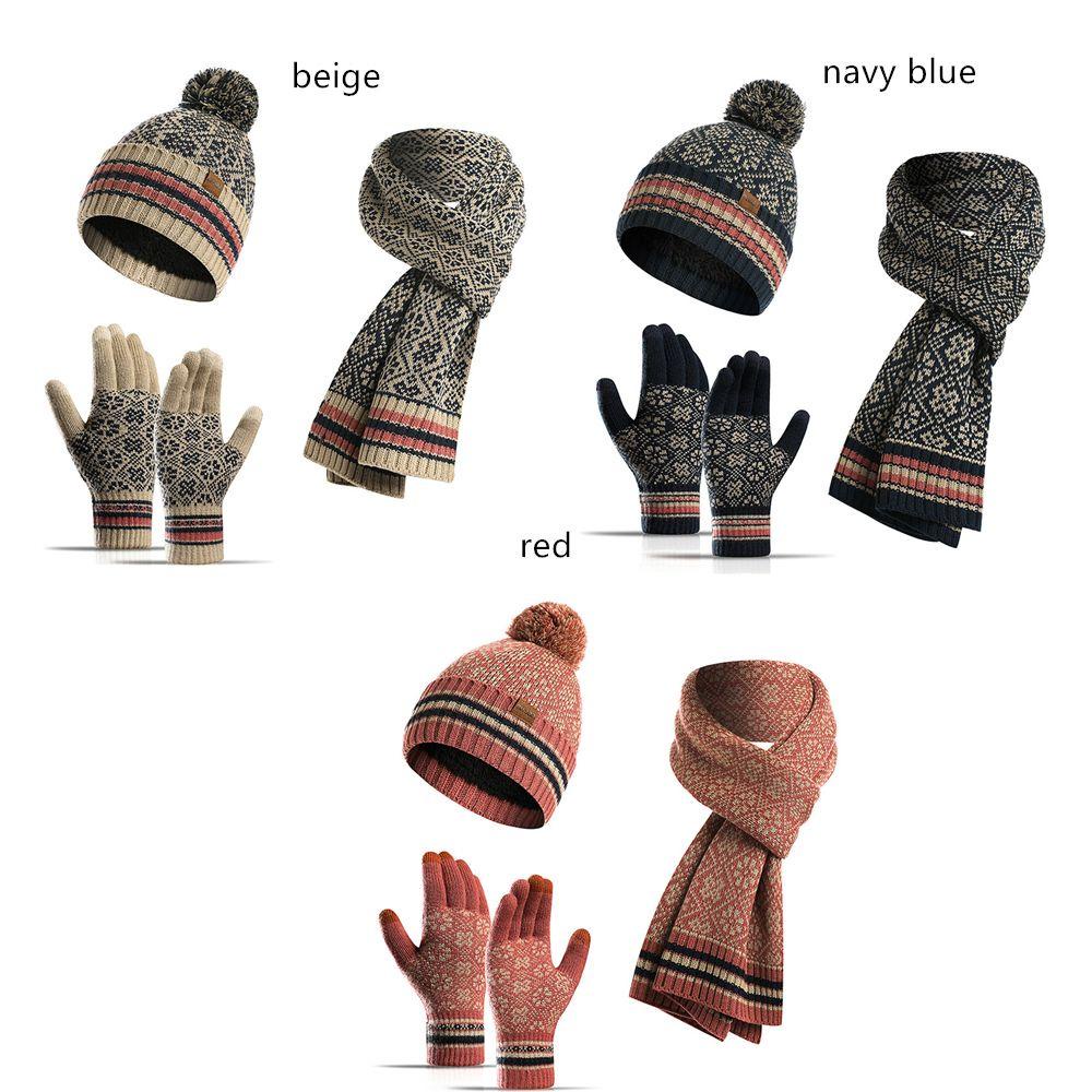 Set Mũ beanie Kèm Găng Tay Và Găng Tay Cảm Ứng Thời Trang Mùa Đông Cho Nữ