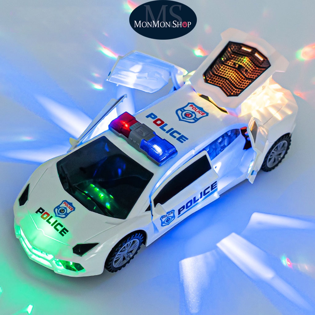 (Đồ chơi Trẻ Em) Xe Hơi Cảnh Sát, Ô tô police Biến Hình Xoay 360 độ có đèn led phát nhạc chất lượng đảm bảo