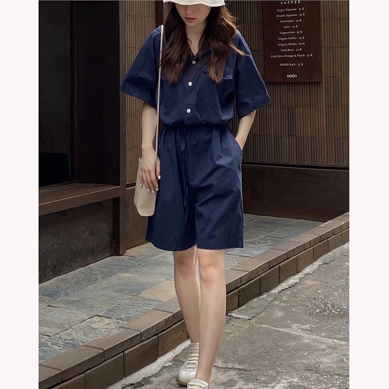 Jumpsuit Short Ống Rộng Chất Cotton Hàn M564-Violet