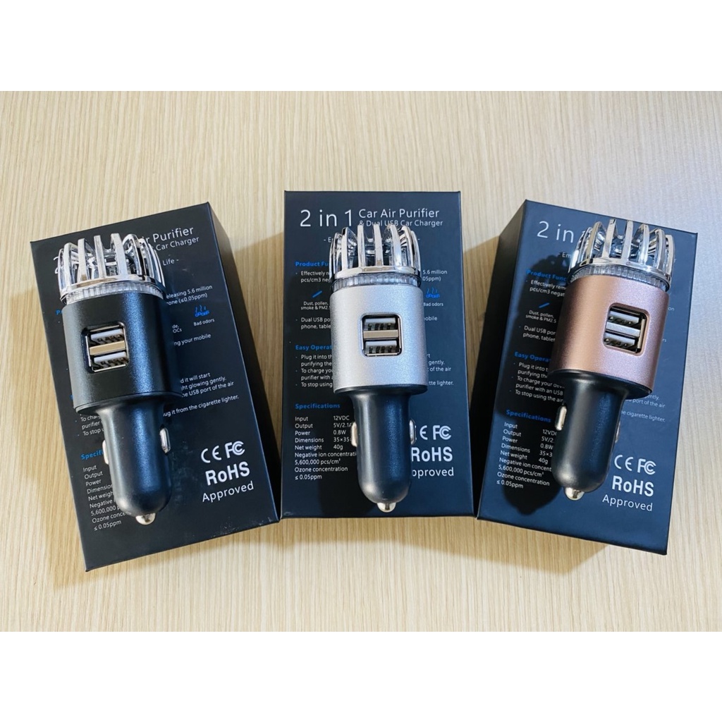 Máy tạo ion âm cho xe ô tô IONKINI tích hợp hai cổng sạc USB - khử mùi hôi trên xe ô tô