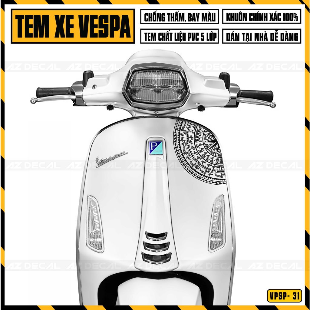 Tem Xe Vespa Sprint/Primavera Mẫu Trống Đồng | VPSP31 | Decal Dán Xe Vespa Đẹp, Cắt Khuôn Sẵn Dễ Dán