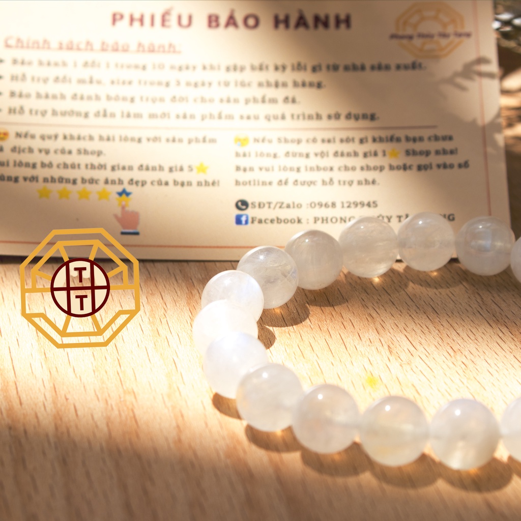 Vòng Tay Phong Thủy Đá M Trăng Tự Nhiên [TẶNG HỘP GỖ] nữ mệnh Kim Thuỷ - Phong Thuỷ Tây Tạng