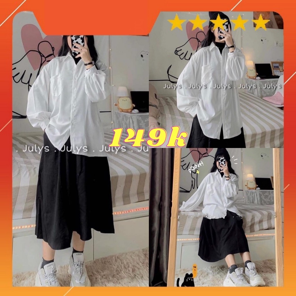 [Mã FAMAYWA giảm 10K đơn 50K] Áo Sơ Mi Trắng Tay Phồng Túi Ngực Unisex Form rộng