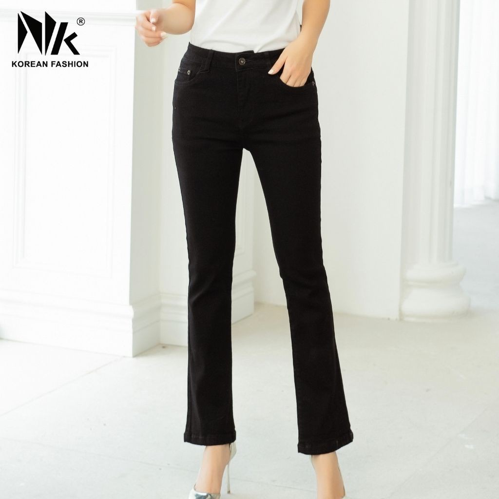 Quần Jeans Nữ Công Sở NK Fashion Ống Loe Cạp Khuy, Chất Liệu Nhập Hàn Cao Cấp, Co Giãn Tốt NKFQU2101007