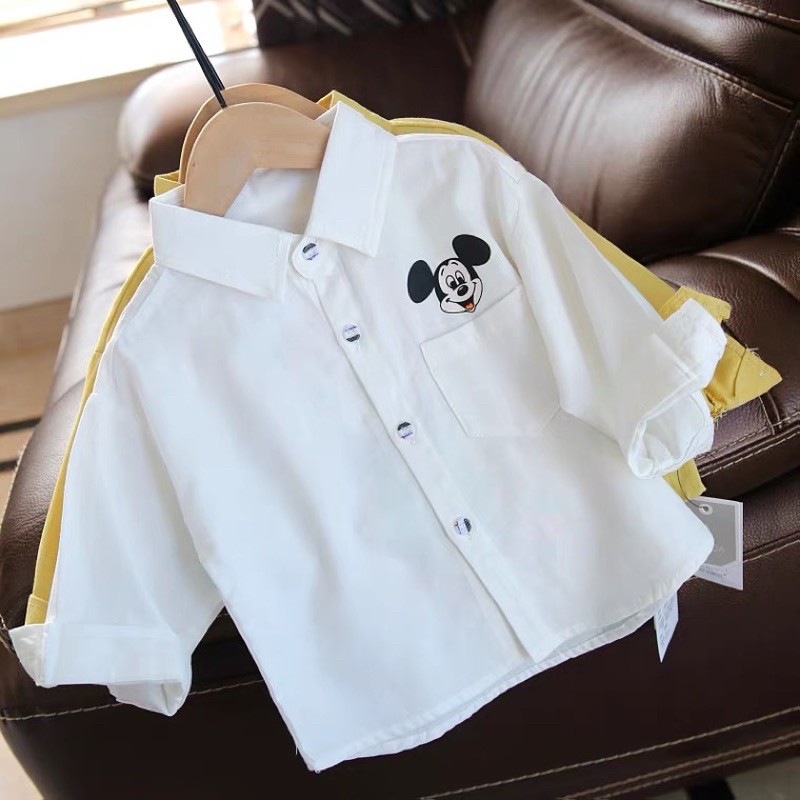 HOT DEAL>>> Áo Sơ Mi Đũi Bé Trai Bé Gái Thêu Mickey