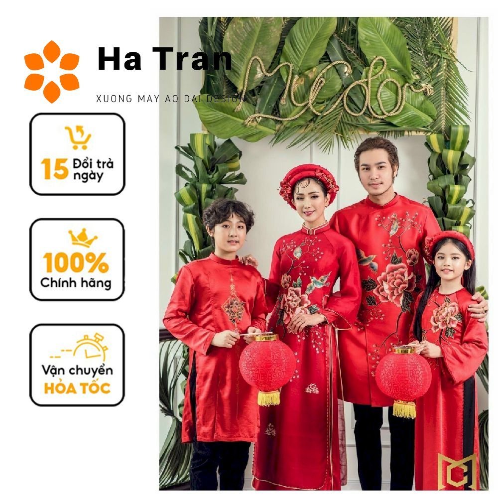 Áo dài gia đình sum vầy tết 2022 màu ĐỎ ANLAC
