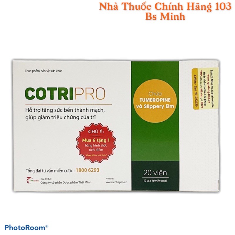 Viên uống trĩ Cotripro hỗ trợ làm giảm trĩ nội trĩ ngoại tăng sức bền thành mạch hộp 20 viên