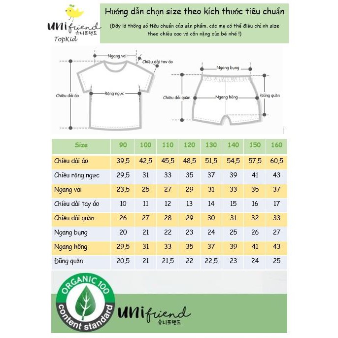 Bộ cộc tay cho bé trai - gái VƯƠNG MIỆN- Thương hiệu Unifrend Hàn Quốc - 100% Cotton Thoáng mát _ Topkid