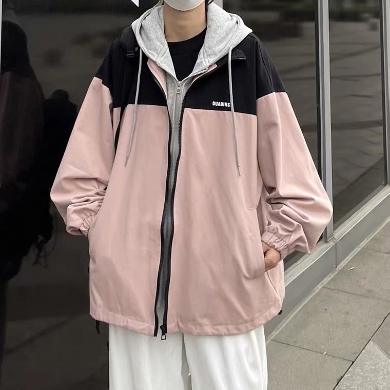 Áo khoác giả hai lớp dáng rộng phong cách Harajuku sành điệu cho nam nữ