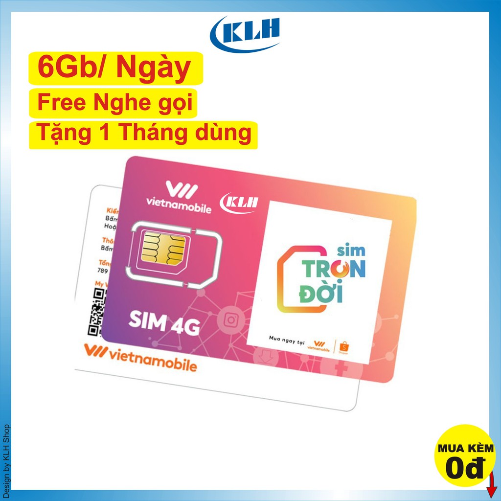 Sim mạng 180Gb/ Tháng, sim vietnam mobile max băng thông miễn phí vào mạng 3G 4G 6G/ ngày free nghe gọi điện - KLH