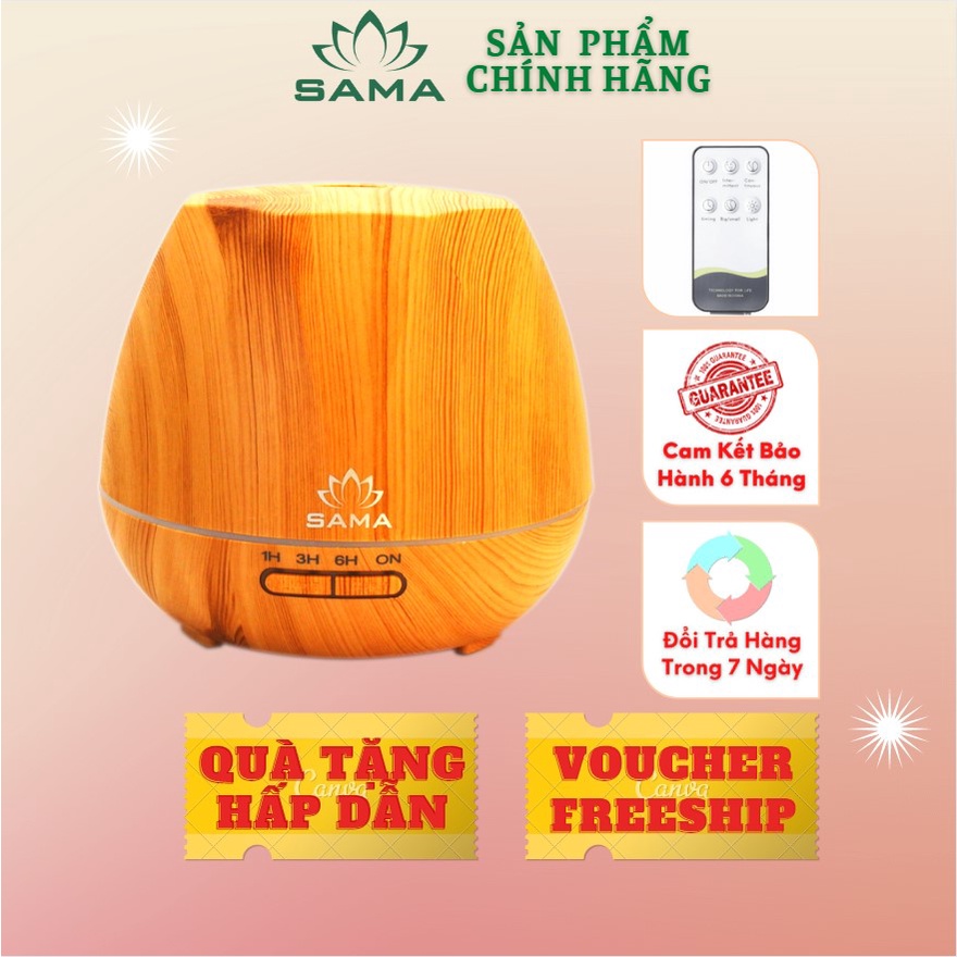 (Tặng Điều Khiển) Máy Khuếch Tán Tinh DầuCHÍNH HÃNG SAMA Kim Cương Siêu Âm Dung Tích 500ml