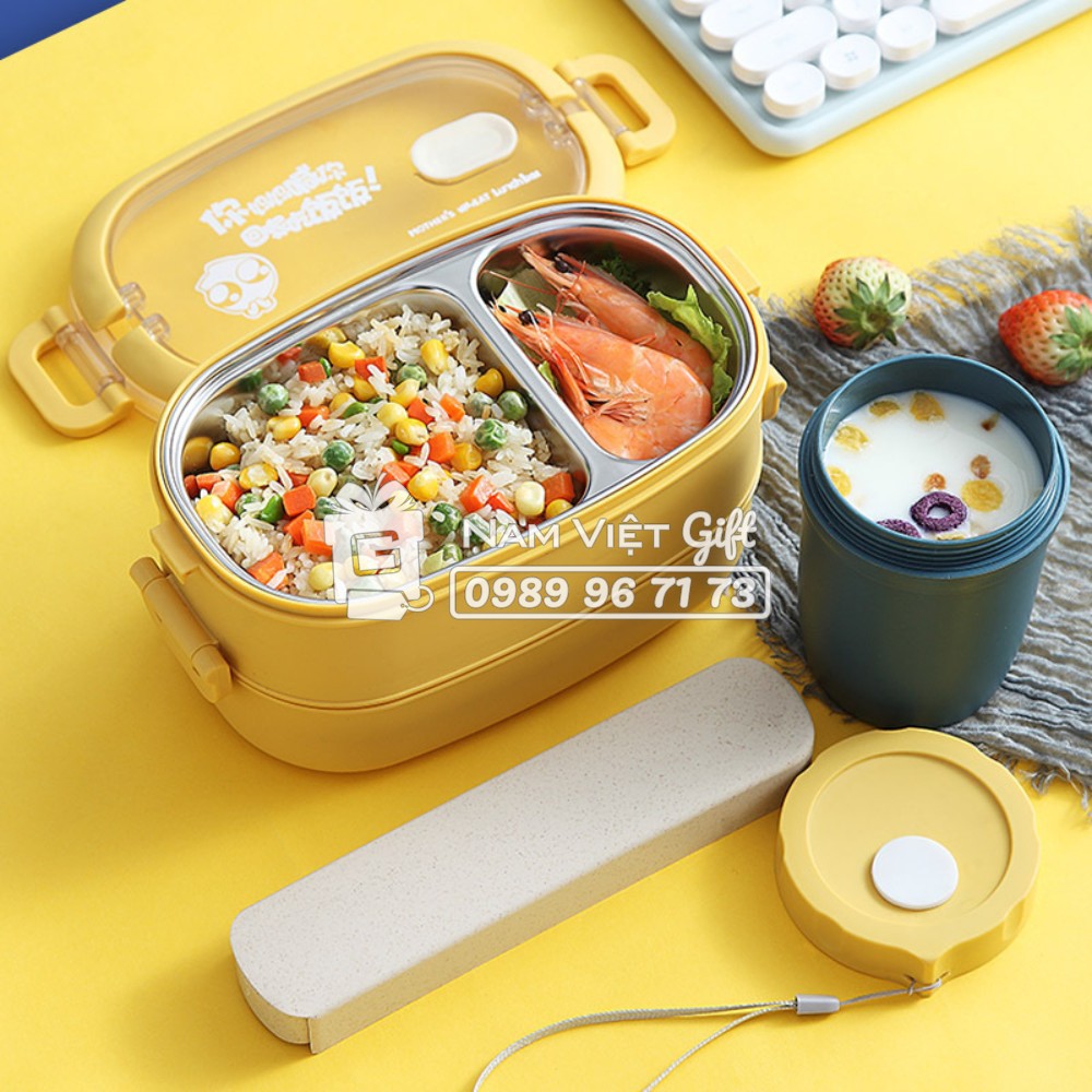 Hộp Cơm Giữ Nhiệt INOX304 Hiện Đại Kèm Hộp Canh Soup và Túi Giữ Nhiệt