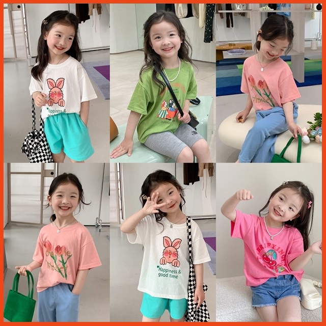 Áo thun cho bé gái hoạt hình dễ thương phong cách Hàn Quốc của Ambb Kids 2-8 tuổi (Có clip, ảnh thật)