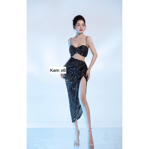 Set váy kim sa (áo cúp ngực kèm chân váy xẻ đùi)