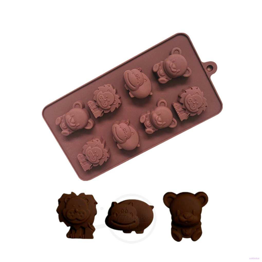 8 Grid 3D Hippo Bear Lion DIY Cake Mold Small Animal Jelly Chocolate Soap DIY Kitchenware Bakeware Mould solidvalue.vn