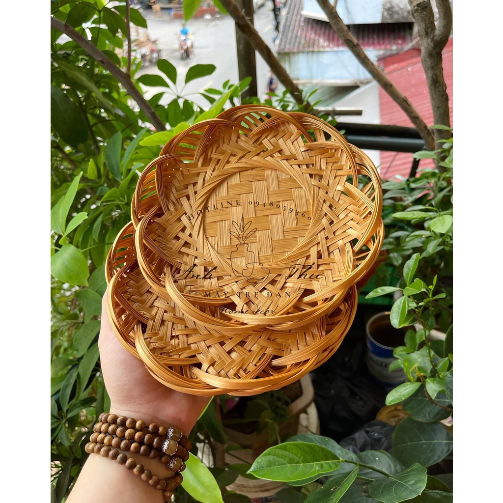 Đĩa tre cánh sen hun khói đủ size  shop mây tre đan Anh Thư
