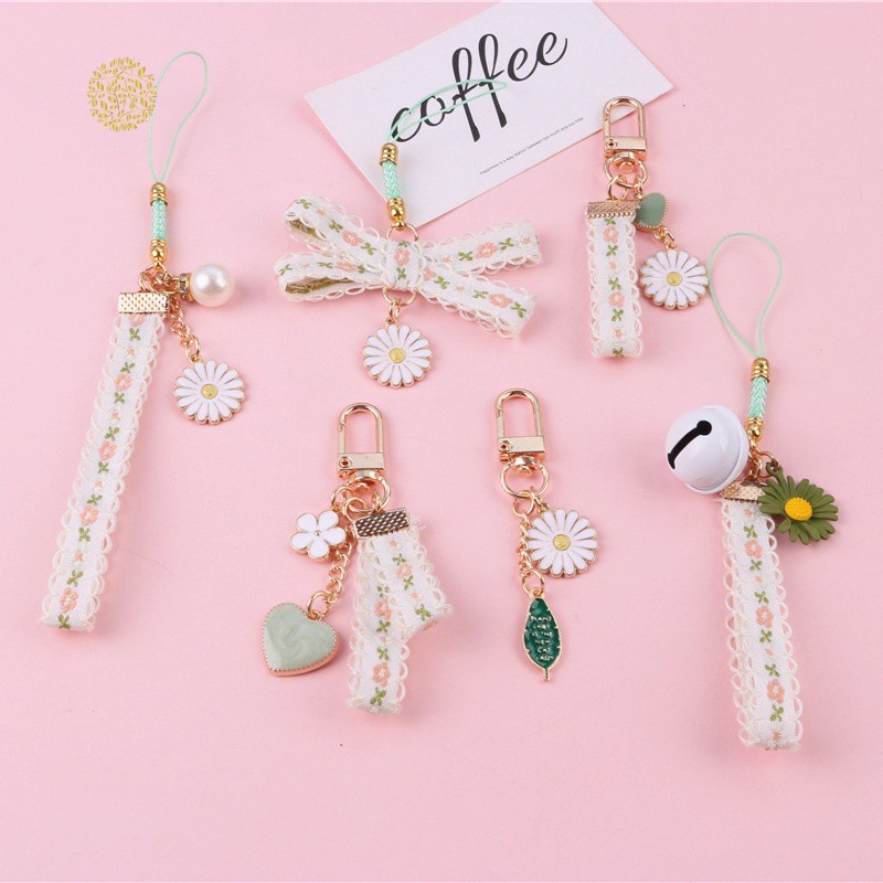 Small Japanese Chrysanthemum Key Chains With Bells And Ribbons To Decorate Bags For Women