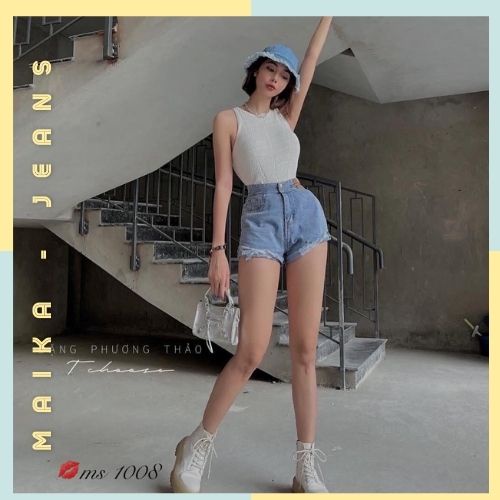 (Hình thật kèm video shop chụp) QUẦN JEANS ĐÙI NỮ RÁCH NHẸ LƯNG SIÊU CAO [MK1008]